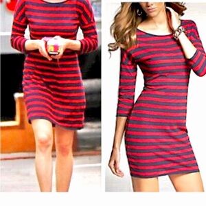 ⭐️ NWT Express Red Black Stripe Sequin Scoop Neck Scoop Back Mini Dress